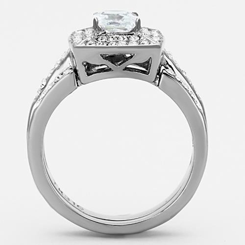 2.65 Ct Halo Princess Cut CZ Stainless Steel Wedding Ring Set Women's Size 5-10